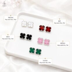 Bông tai nữ AMORA JEWELRY mặt cỏ 4 lá đá xà cừ chốt đẩy Omega Bạc Ta BT001