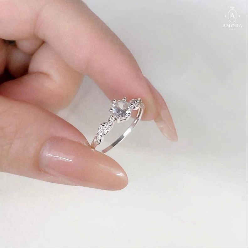 Nhẫn bạc nữ AMORA JEWELRY thiết kế basic nhỏ xinh bạc ta S990 NN008