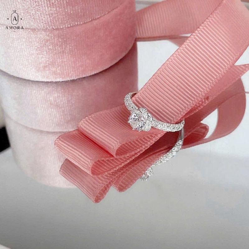 Nhẫn bạc nữ AMORA JEWELRY thiết kế viền đá cao cấp bạc ta S990 NN006