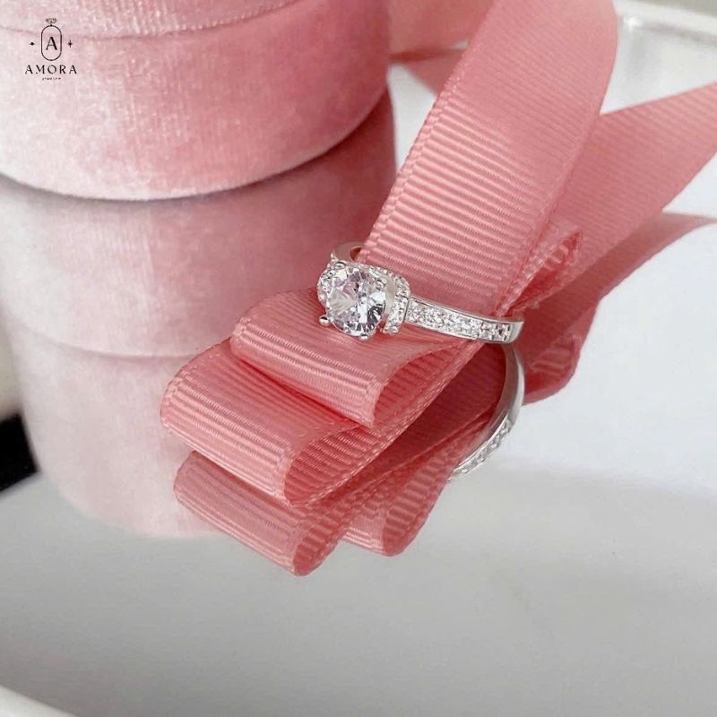 Nhẫn bạc nữ AMORA JEWELRY thiết kế viền đá cao cấp bạc ta S990 NN006