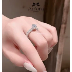 Nhẫn bạc nữ to thiết kế đá cao sang trọng nhẫn nữ AMORA chất liệu bạc S990 siêu sáng NNBT011-014