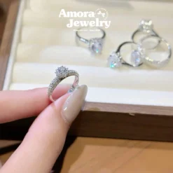 Nhẫn nữ bạc S990 AMORA nhẫn nữ new thiết kế đá chủ thanh lịch AMORA JEWELRY NN041
