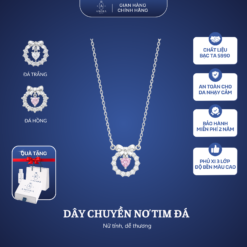Dây Chuyền Nữ AMORA JEWELRY Dây Chuyền Liền Mặt Tròn Tim Đá CZ Bạc Ta S990 DC015