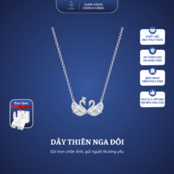 Dây chuyền nữ AMORA JEWELRY liền mặt thiên nga đôi đá CZ sợi xích tròn bạc S925 DC022